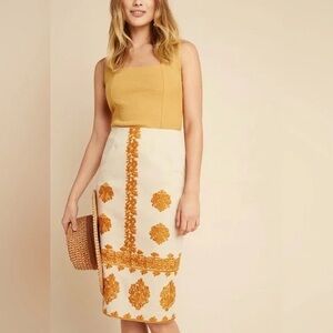 Anthropologie Verona Cream and Gold Midi Skirt